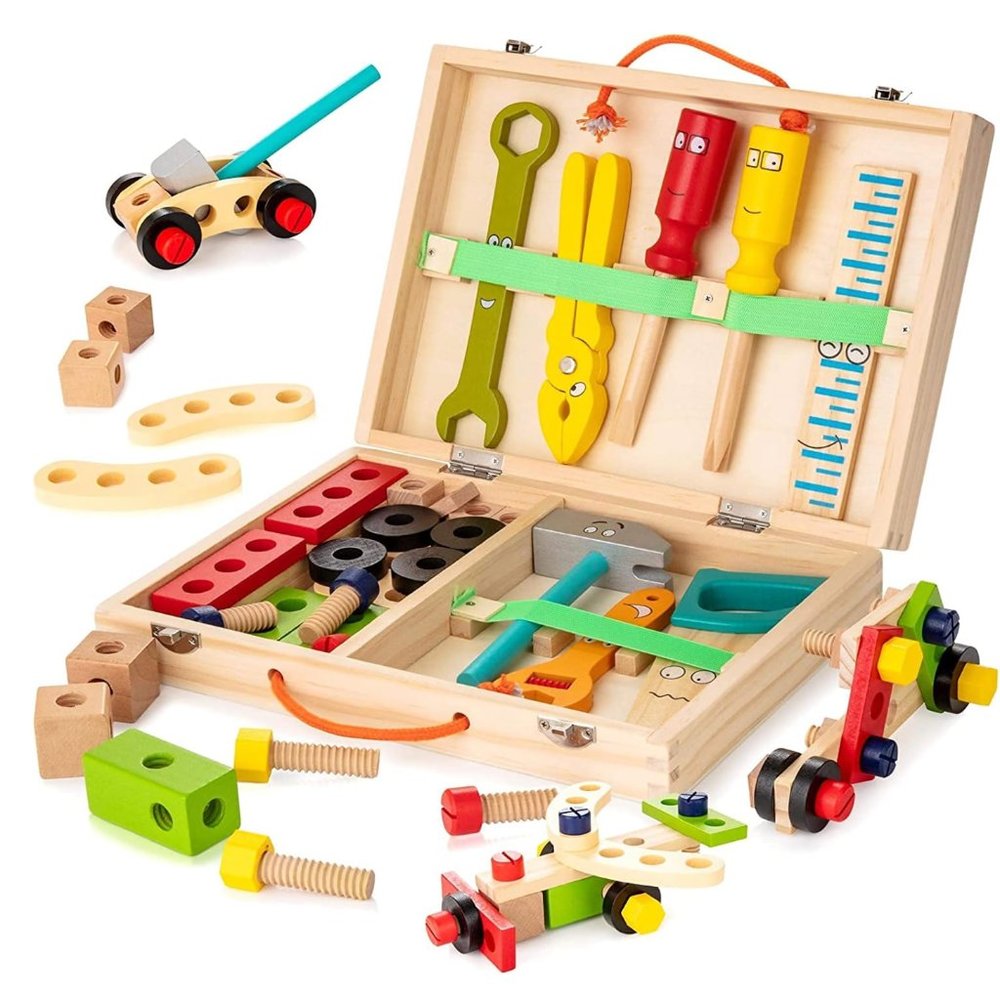 Tool Set Toddler Toys Age 2-4 Learning Montessori Toy, Wooden Construction Toy